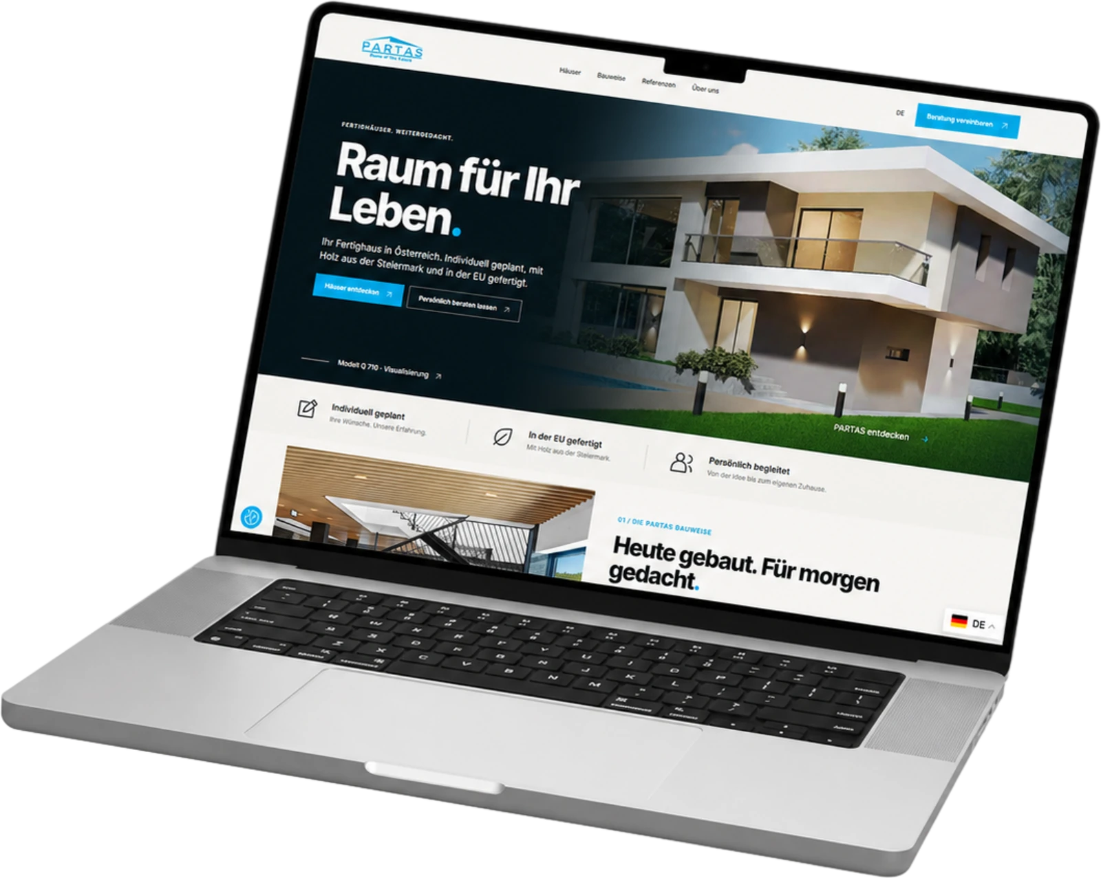 PARTAS website homepage shown on a laptop